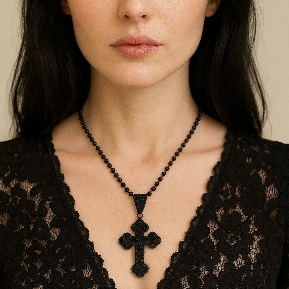 Gothic Punk Cross Stainless Steel Alloy Artificial Gemstones Unisex Necklace
